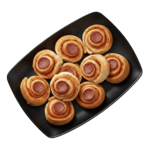 Pizzabrötchen gefüllt mit Goudakäse Rindersalami