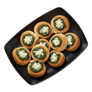 Pizzabrötchen gefüllt mit Hirtenkäse Knoblauch und Blattspinat